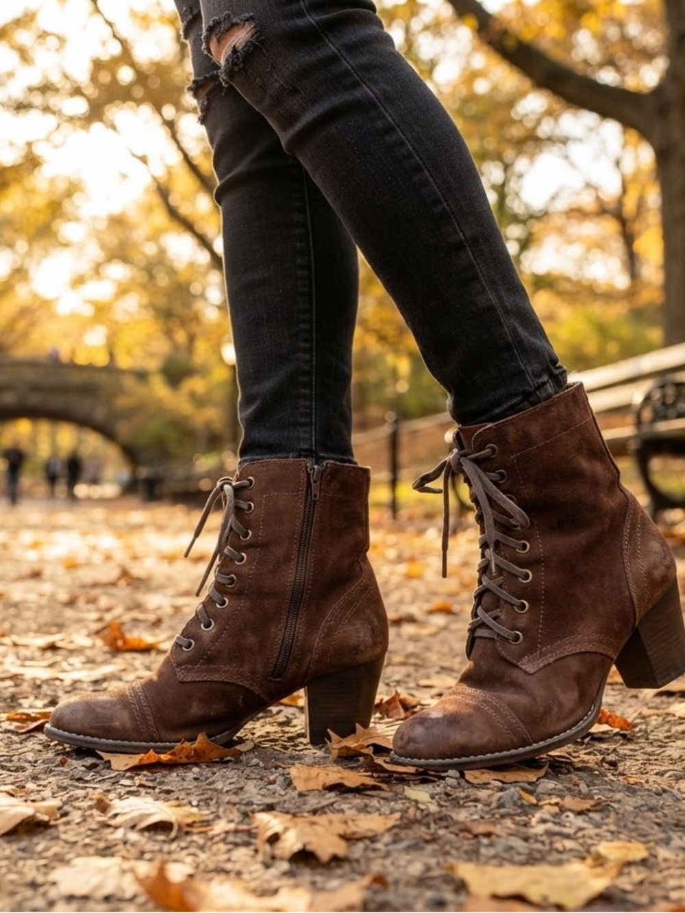 Vintage Steve Madden Vintage Brown Suede Lace Up Boots Heel 7.5 Dark Academia